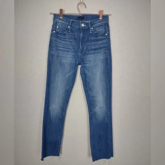 MOTHER The Mid Rise Dazzler Crop Fray Jeans In Squeeze It Size 25